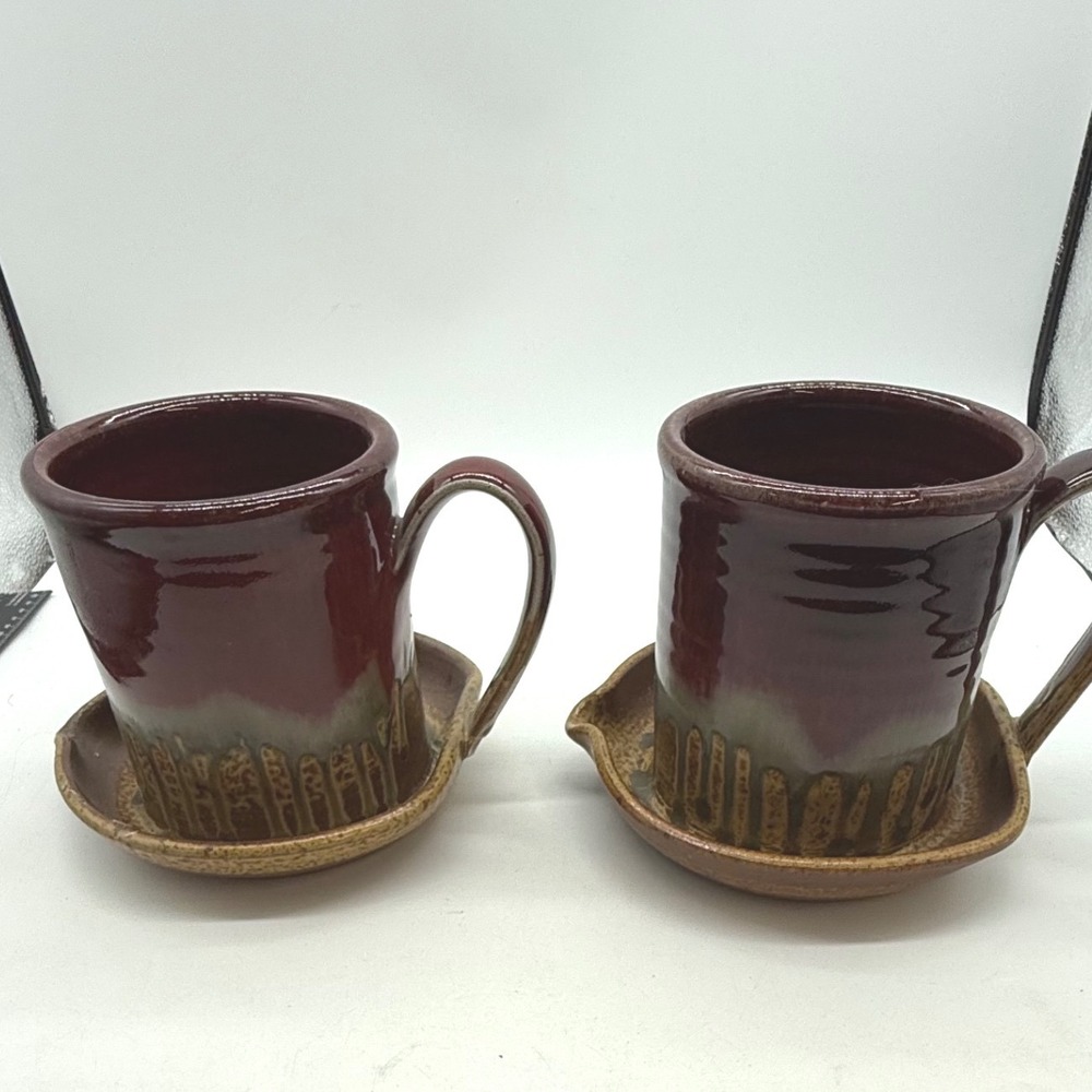 Ray Pottery Bacon Cooker. Studio Burgundy Red Drip Glaze Rustic handmade